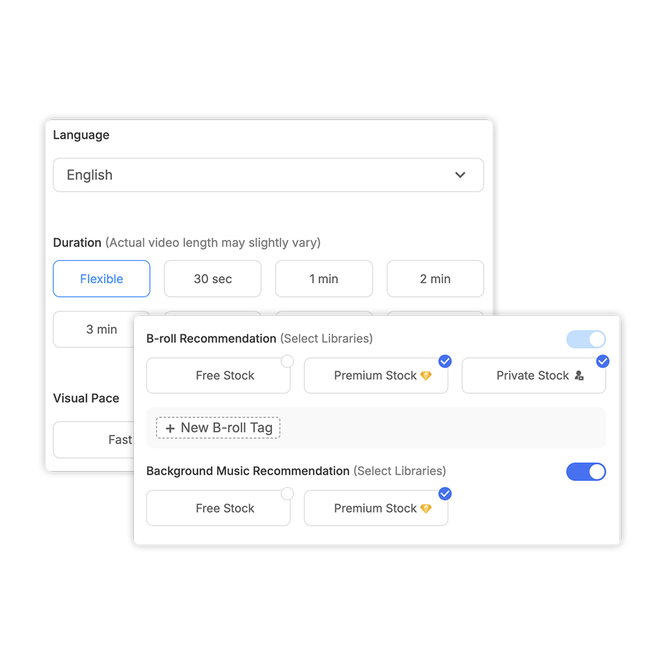 Adjust tone, pacing, and branding settings for your finance announcement video in Visla.